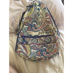 Vera Bradley Sling Tennis Backpack in Marina Paisley Pattern Blue, Red, White